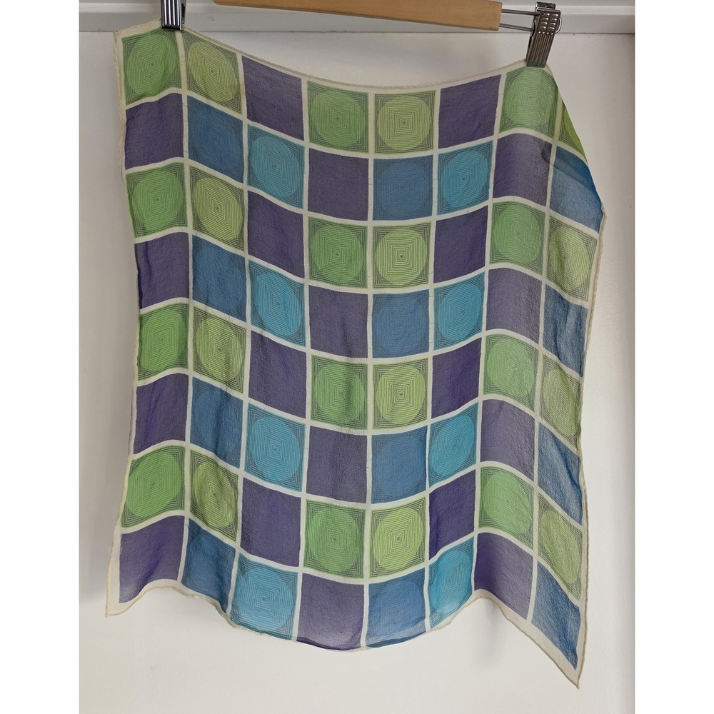 Women's Square Scarf Blue Green Purple Vintage Neck Head Retro 70s Style Bandana